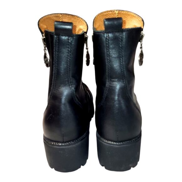 VTG Double H Y2K Women's Double Zip Leather Boots Chunky Heel Black US Size 9.5 - Picture 5 of 8